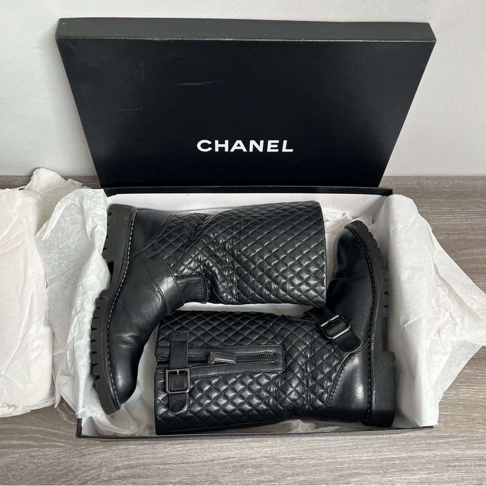 Authentic CHANEL Moto Biker Boots Size 37.5 (with box & receipt)​ - Picture 15 of 15